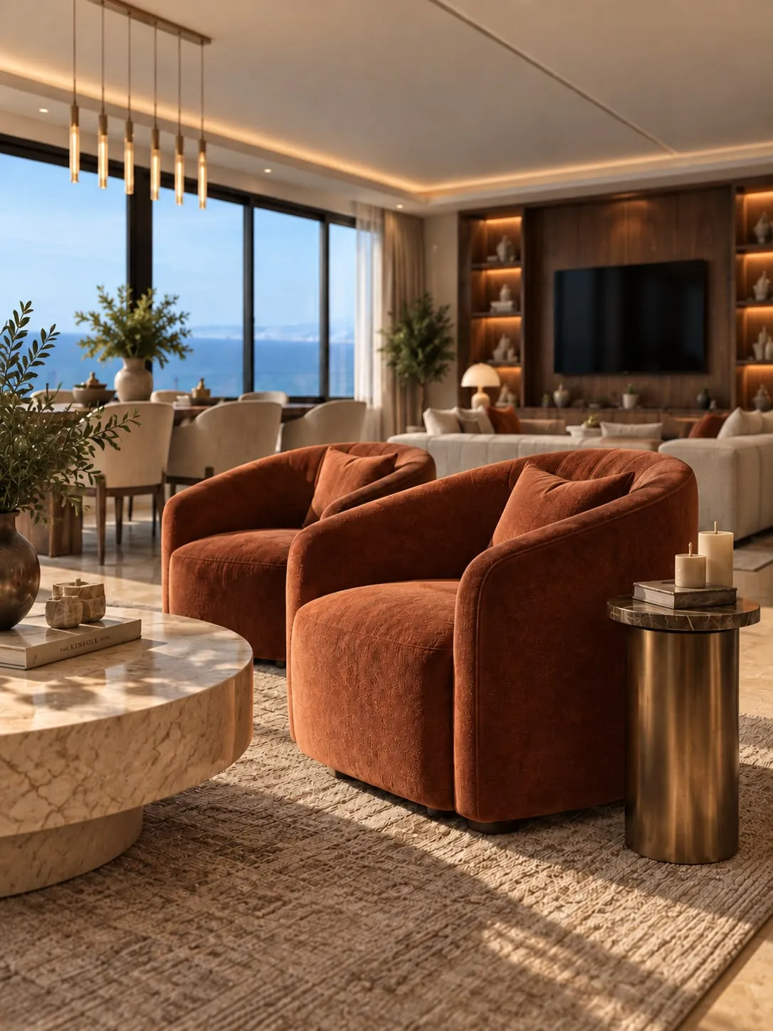 3D render: lounge chairs by the window